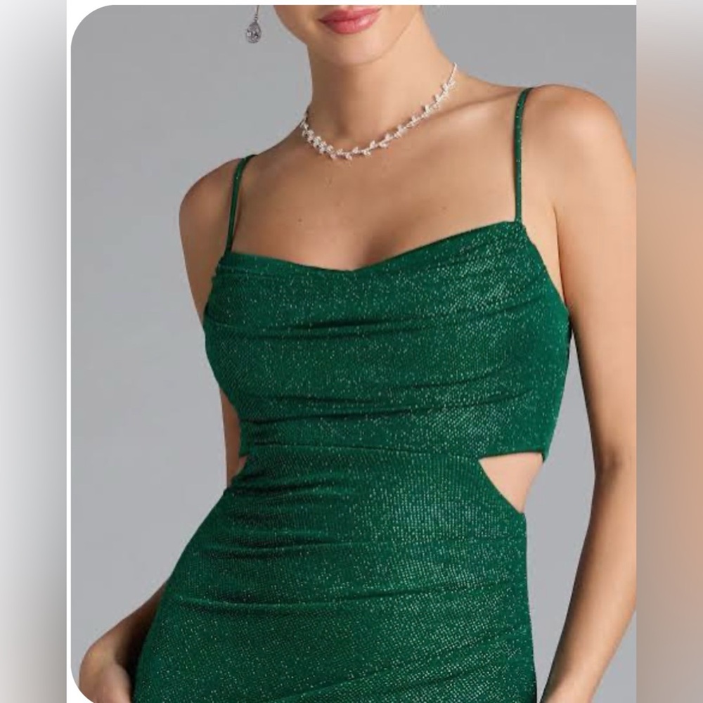 NWT Windsor Eliana cutout green glitter formal prom dress S